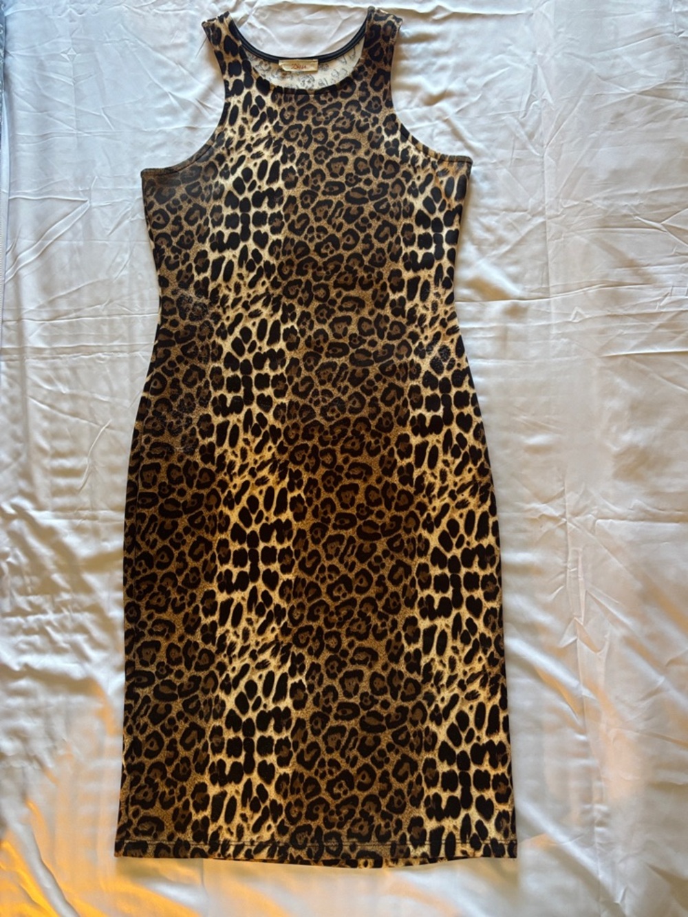 Sleeveless Leopard-Print Midi Dress in Brown/Black